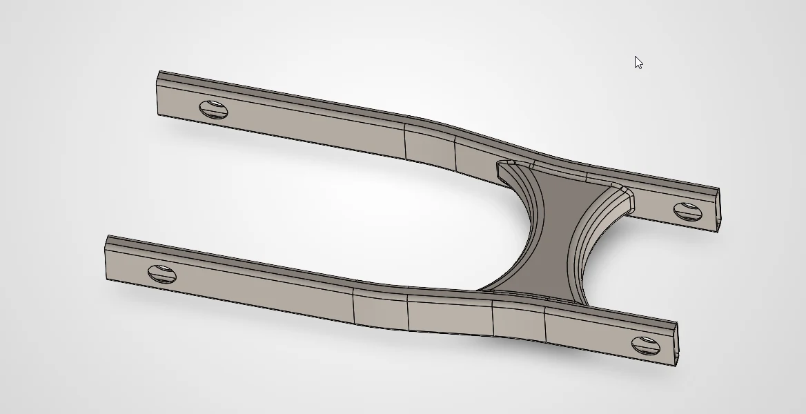 Render of the swingarm: two box-section arms joined by a solid crossmember.