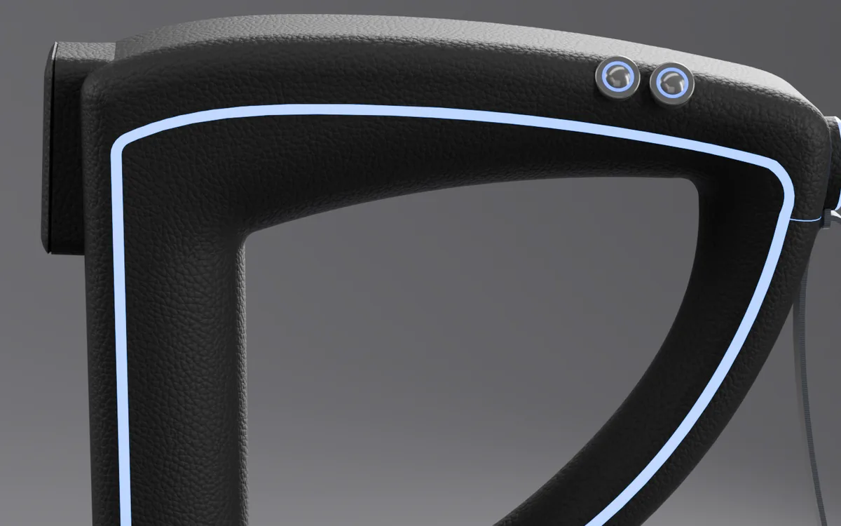 Render of the Navi cane handle with its light strip and two buttons.