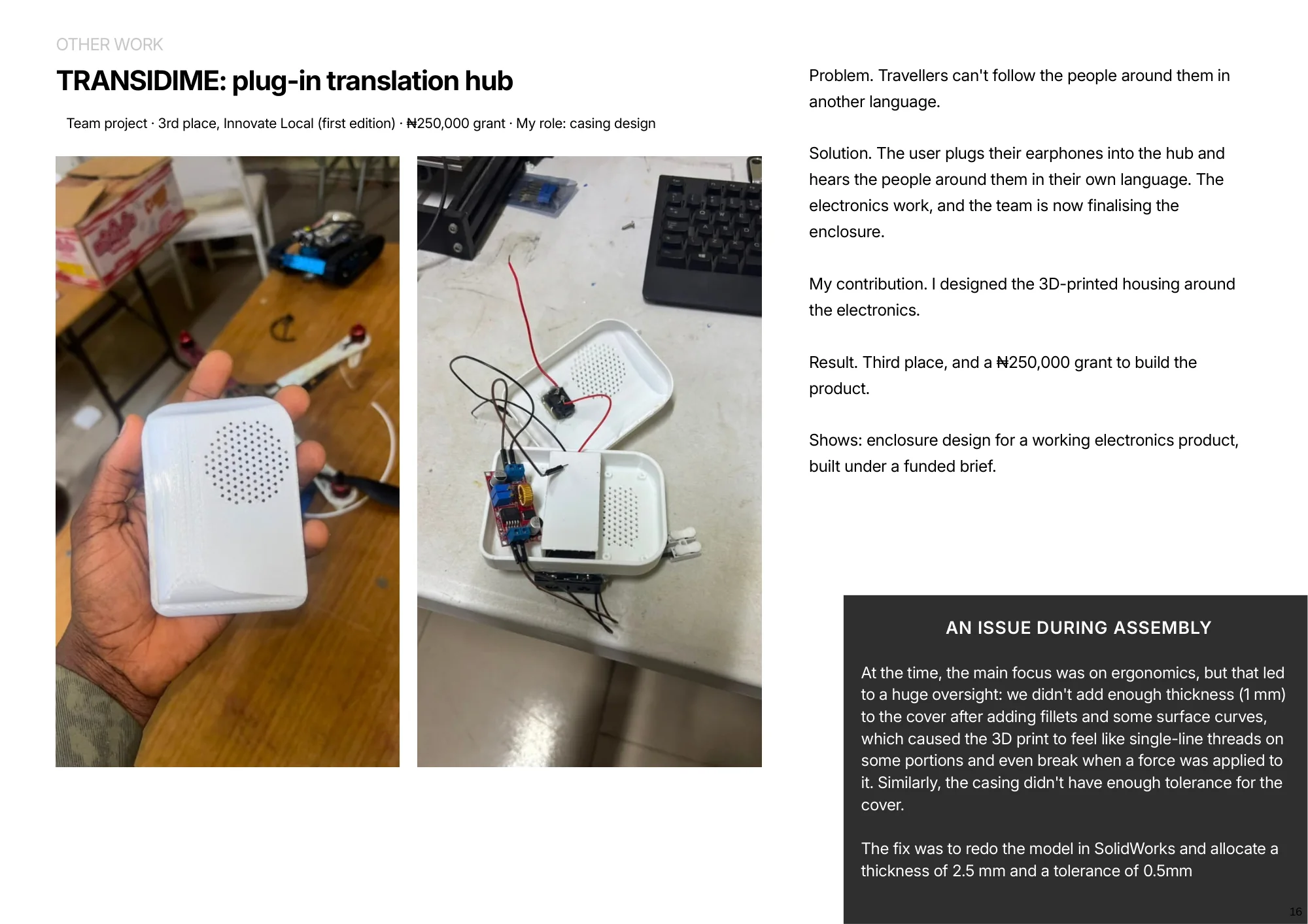 Page 16 of 16. Other work. TRANSIDIME: a plug-in translation hub, 3rd place at Innovate Local.